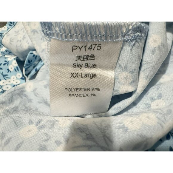 Blue & White Ditsy Floral Button Front Blouse 2X PLUS Smocked Cuffs Feminine - Picture 5 of 7